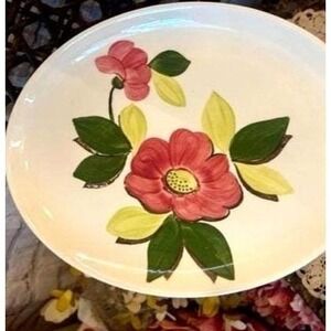 Hand Painted Vintage  Stetson Flower Series Serving Platter -  Green & Burgundy